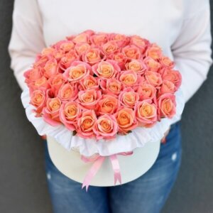 Box of coral roses