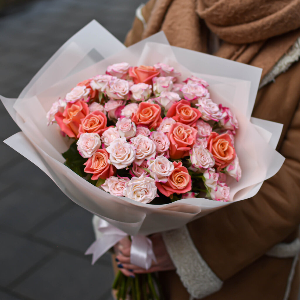 Coral and Petite Roses Bouquet